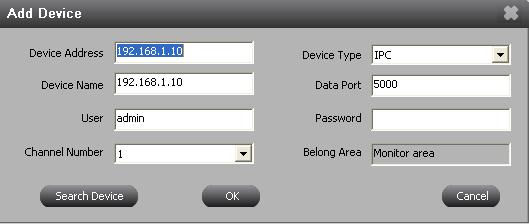 Table 3-2 Options Description Device Address Device's IP address Device Type Select the device's type: HD IPC and DVR Device Name Self-define
