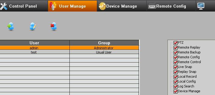 3.6 User Manage Enter into Config User Manage; refer to Fig 3-41: Fig 3-41 The interface lists all users who can log onto the ISS for operation.