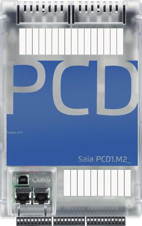 66 1.5.1 Saia PCD1.M2xxx controller The Saia PCD1.M2xxx series is a compact controller with onboard I/Os and in addition two free I/O slots for plug-in or communication interface modules.