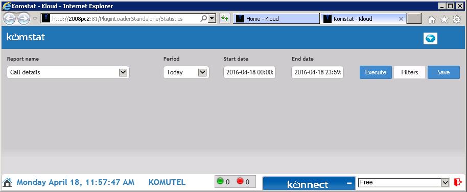 Default Komstat page displays as shown below: 7.