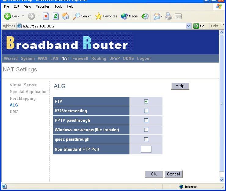 ALG (Application Level Gateway) The ALG window allows user to configure ALG settings for the broadband router.