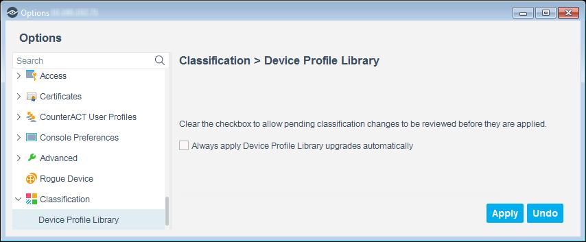 2. Clear the Always apply Device Profile Library upgrades automatically checkbox.