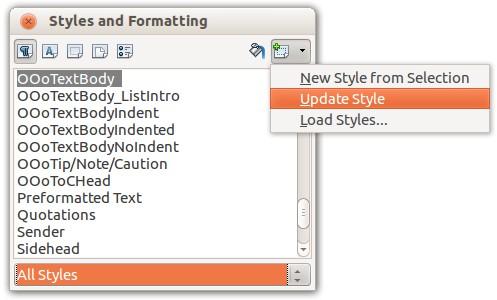 Changing a style using the Style dialog To change an existing style using the Style dialog, right-click on the required style in the Styles and Formatting window and select Modify from the pop-up