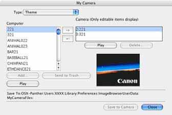 Saving the My Camera Settings to the Camera (2/8) 3. Change the [Type]. The My Camera Settings (image and sound files) display in the Computer list.
