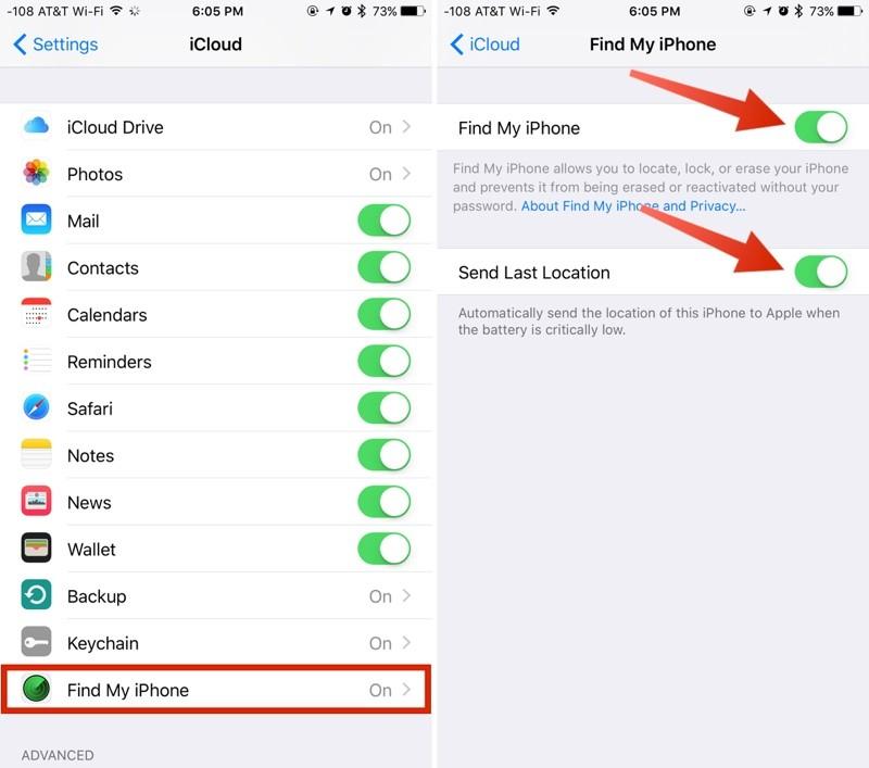 1. Open the Settings app 2. Scroll down and tap "icloud." 3. Tap "Find My iphone." 4. Make sure Find My iphone is toggled to the on position (in green). 5.