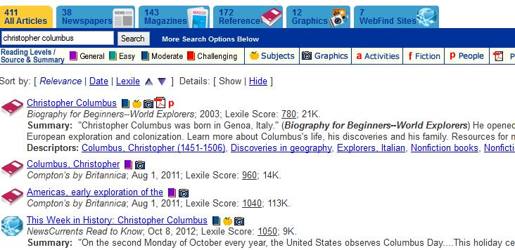 You get 411 results! Let s sort by Lexile so that the lowest (easiest) articles on top. Click on the up arrow next to Lexile.