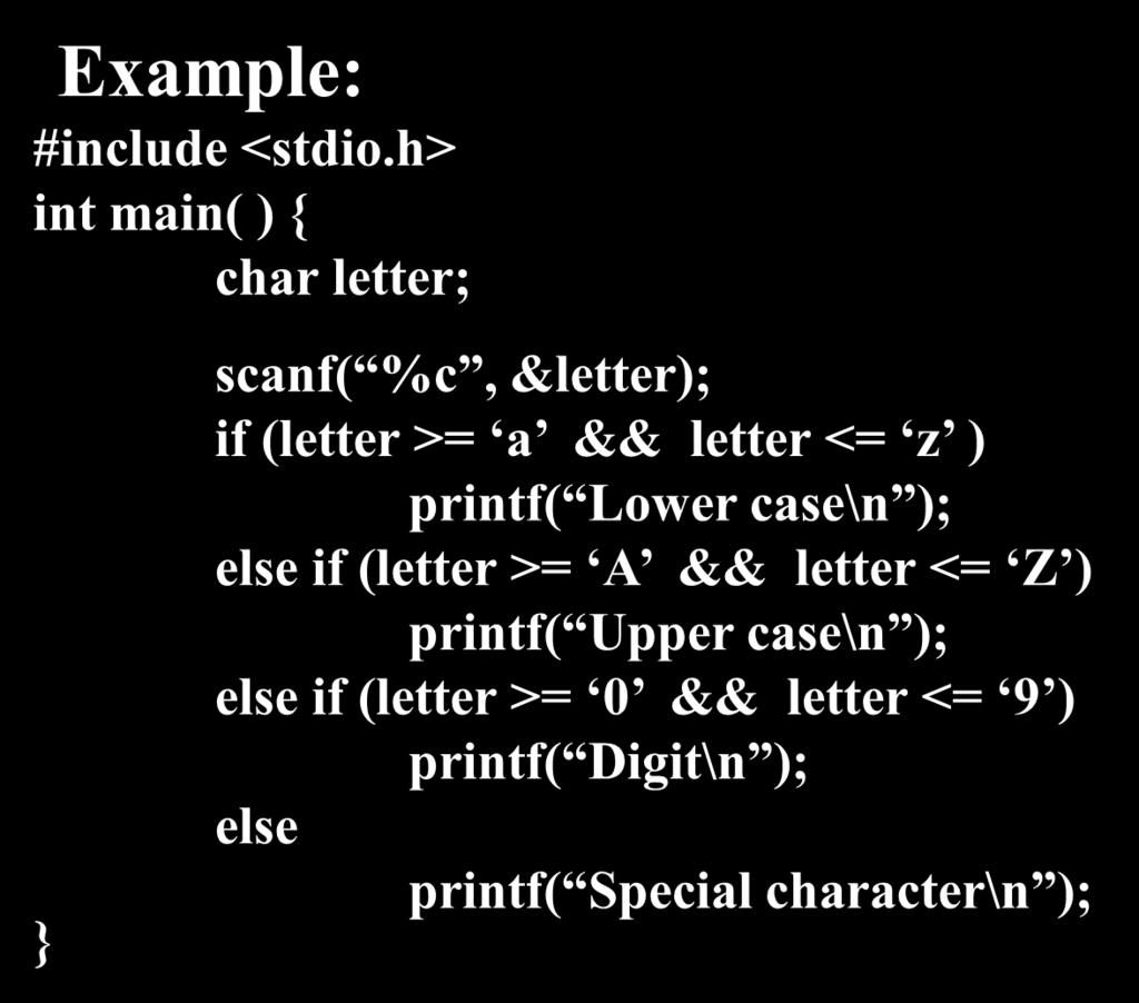Multiple Selection in C Example: #include <stdio.