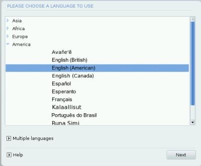 Select your language. Accept the licence agreement.