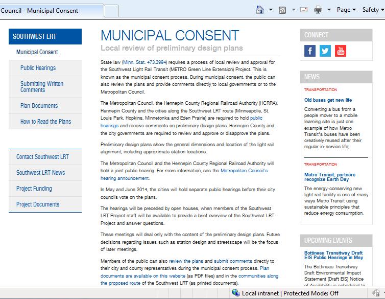 More Information: SWLRT Website Municipal Consent