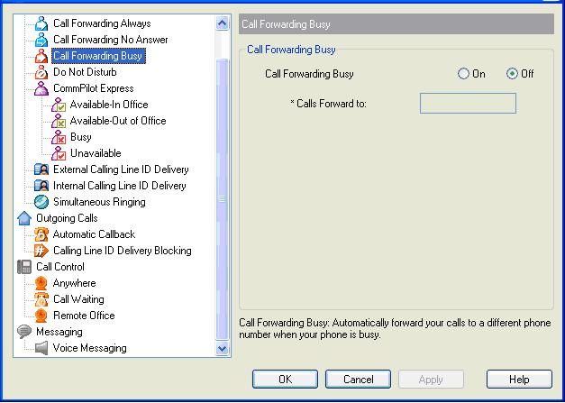 5.1.4 Call Forwarding Busy The Call Forwarding Busy service forwards all incoming calls to a specified phone number when all available lines are in use.