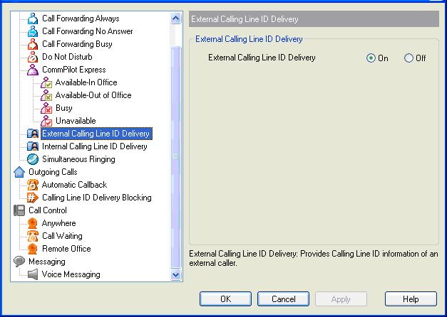 5.1.6 External Calling Line ID Delivery The External Calling Line ID Delivery service allows you to view the calling line information for incoming
