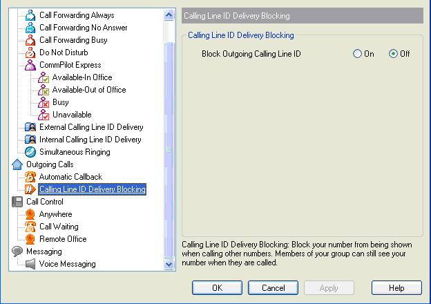 5.2.2 Calling Line ID Delivery Blocking The Calling Line ID Delivery Blocking service prevents other parties from seeing your phone number or calling line