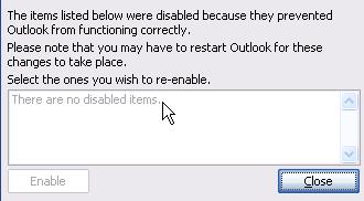 Figure 92 Help Dialog, Disabled Items 2) In the dialog box select Disabled Items.