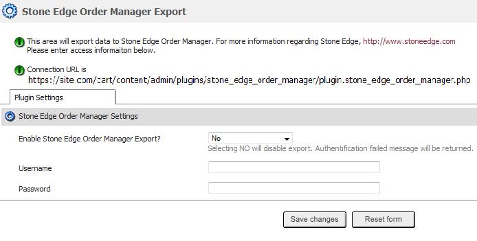 234 Your Cart User Manual v3.6 1. 2. Open the Cart Plug-ins: Data Export page. Click on Stone Edge Order Manager link to open Stone Edge Order Manager Settings page, as shown in the Figure 8-7-4.