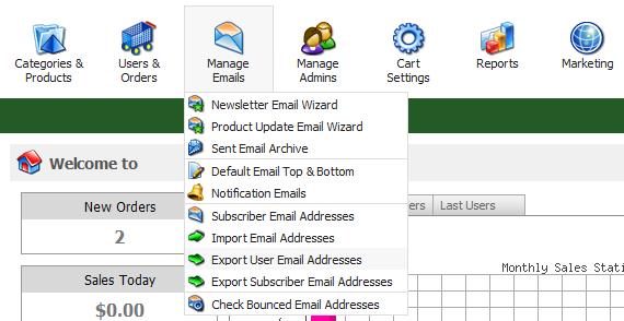 90 Your Cart User Manual v3.6 Figure 4-10-1: Export User Email Addresses The Export User Email Addresses page will open, as shown in the Figure 4-10-2.