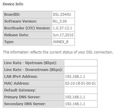 Summary To access the Router s first Summary window, click the Summary button in the Device Info directory.