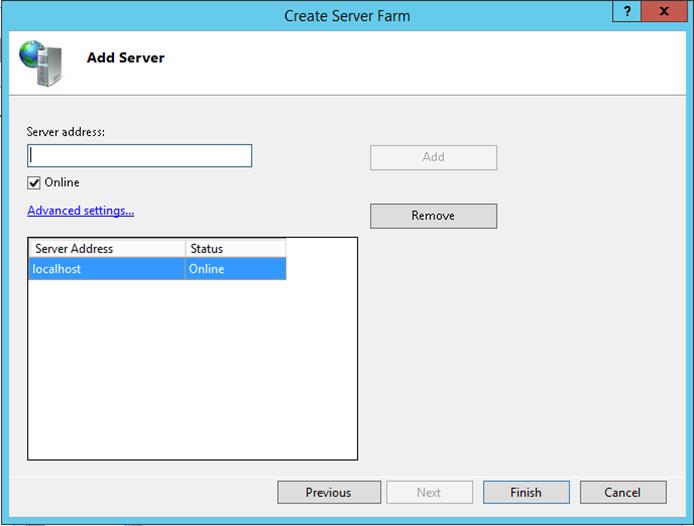 Configuring application request routing (ARR) 7 For the Server Address, type in localhost.