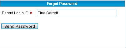 5. A prompt will then appear the user can put in their Parent Login ID and click Send Password.