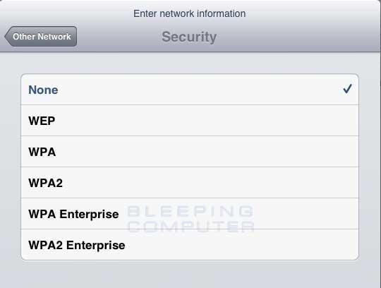 8. Select Security Encryption Type screen At this screen you need to select the wireless encryption that the network that network you wish to connect to is using.
