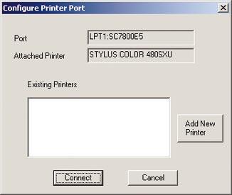 This will display the Configure Printer Port screen. Any installed printers will be displayed in the Existing Printers field. You can install a printer by clicking the Add New Printer button.