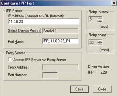 Figure 8-3 There are two settings Retry Interval and Retry Count which can be adjusted if you have problems connecting to the IPP Server.