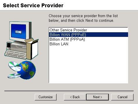2. Choose service provider from the