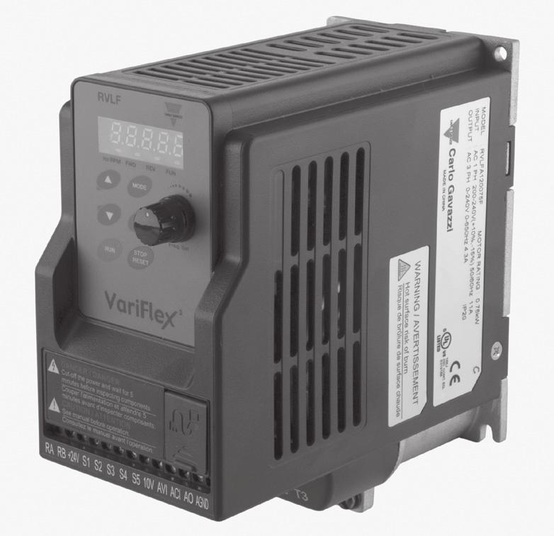 AC variable frequency drive for use with AC induction motors V/F + Sensorless Vector SLV) Input voltage ranges: 100-120V, 200-240V, 380-480V Conforms to E standard EN 61800-3 PTC input provide motor