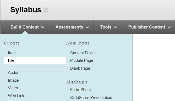 Click to create new test Select an existing test Assignments Assignments added to the content area the same way as