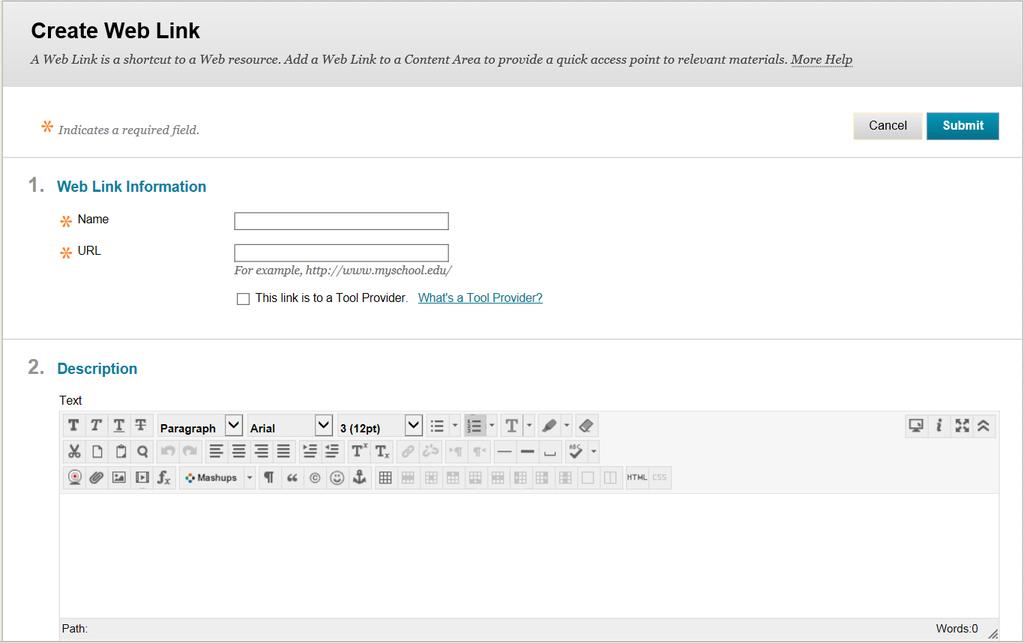 Supporting text, such as a description or instructions, can be entered and configured in the text box.