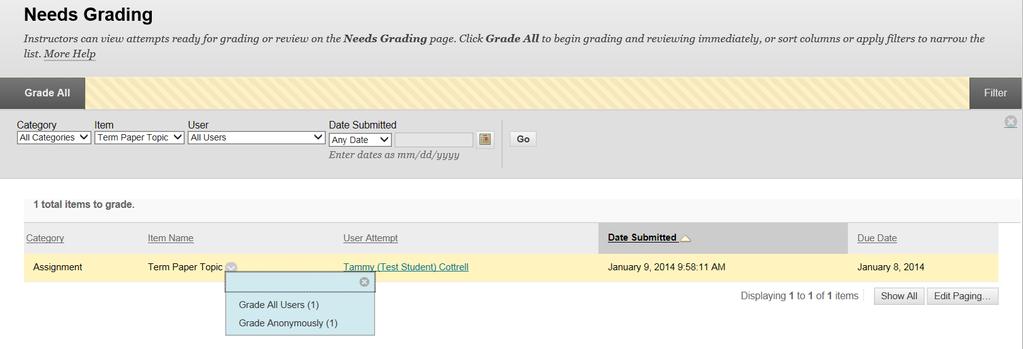The Grade Detail provides a tab for Attempts, Manual Override, Column Details, and Grade History.