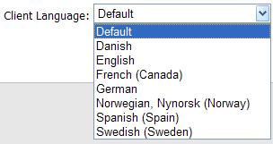 1.2.2 Client Language The Client Language option allows the user to select the language in which the client functionality is displayed.