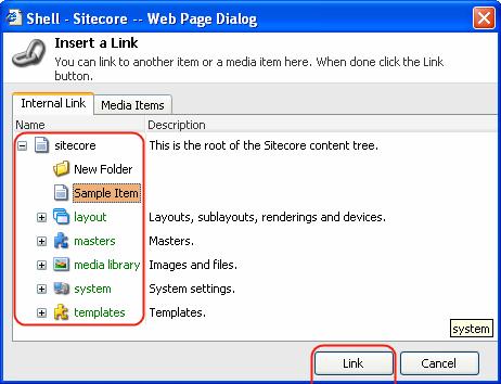 Select the Insert Link button available in the upper toolbar and the Insert a Link dialog will appear.