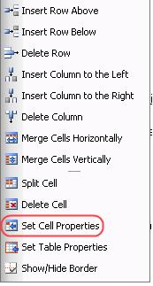 Set the cell properties in the dialog which will appear and click the Update button.