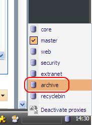 the Database icon located in the right side of the Desktop taskbar and selecting the archive option from the list of available
