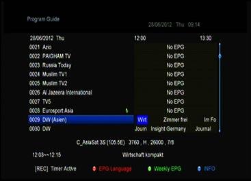 3) Press OK button, then press / button to highlight the EPG event which you want, and the current EPG detail information will display on the bottom of screen.