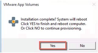 12. Click OK to reboot the VM. 13. After the VM has rebooted, log in to the provisioning desktop. 14. Click OK in the provisioning successful dialog box. 15.