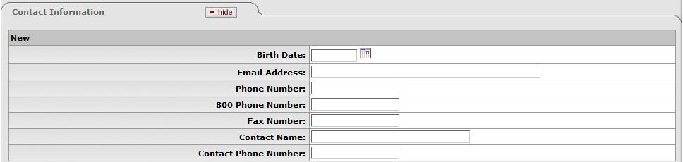 Contact Information Tab Contact Information tab definitions: Birth Date Optional. The customer's date of birth. Select the date using the calendar.