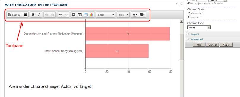 3. Now when the dashboard is in edit mode, tables and charts could be added and edited via the tool pane: 4.