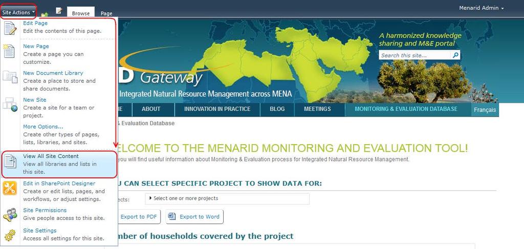 Navigate to M&E web site clicking Monitoring &