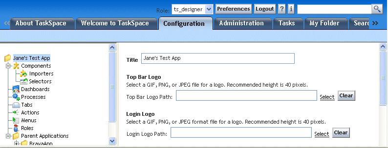 Configuring the User Interface 4. Under Top Bar Logo or Login Logo, specify the location and name of your logo file: a. Click Select.