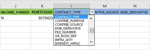 MANDATORY FIELDS OPTIONAL FIELDS * Click in the header (row 1) to make a drop down list of attributes