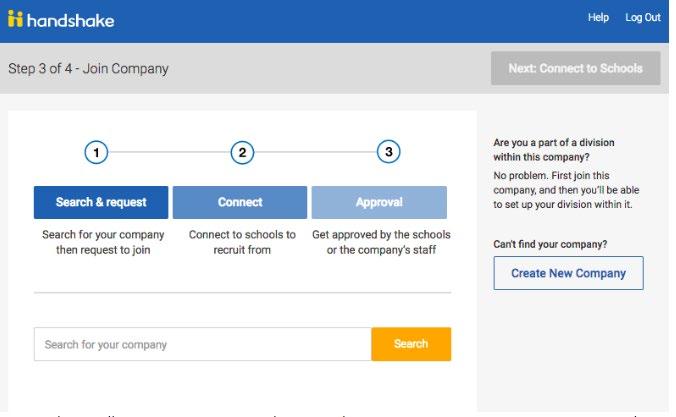 7. Find and request to join your current company account or join a new company. a. Step 3 of 4 has two versions (below) depending on your company.