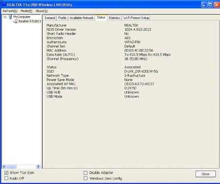 3.2.2 Status If you want to know the status of your wireless network card, click Status menu: 3.