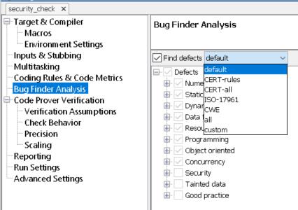 table between Polyspace Bug Finder and Security Standard