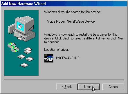9. Windows will locate all available wave driver files for your modem. Click on "Next" to continue. 10. Windows will now install the drivers.