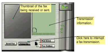 Fax Features The following buttons are available: Send Fax: Hang Up: Fax Inbox: Fax Outbox: By default, this button starts the Send Fax Wizard.