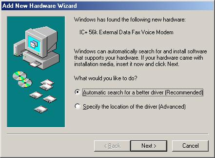Windows will locate all available driver files for your modem.