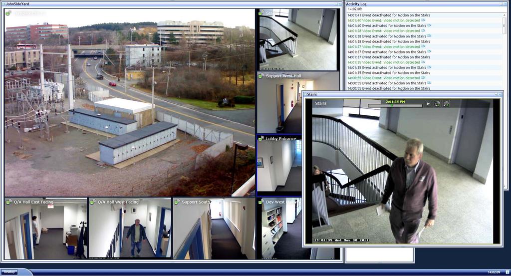 Integrated Video Surveillance Real-time surveillance video is integrated on the Landing Page, the Monitoring Desktop, and any Widget Desktops programmed by the users of the system.