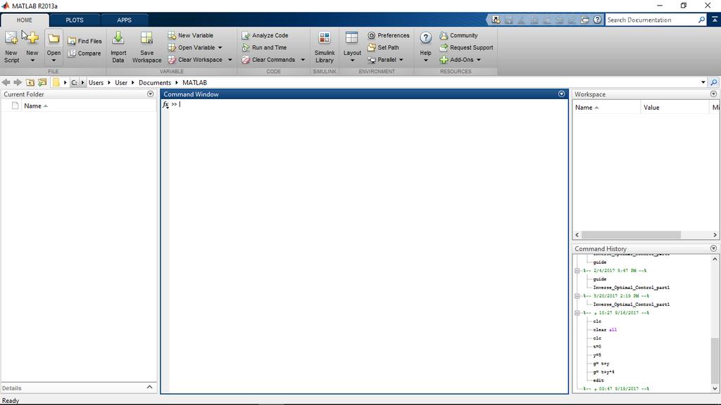 Current Folder Window Starting MATLAB, MATLAB Windows