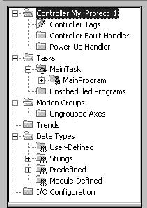 name of the project If you rename the project or controller, both names are shown. name of the controller controller organizer graphical overview of the project.